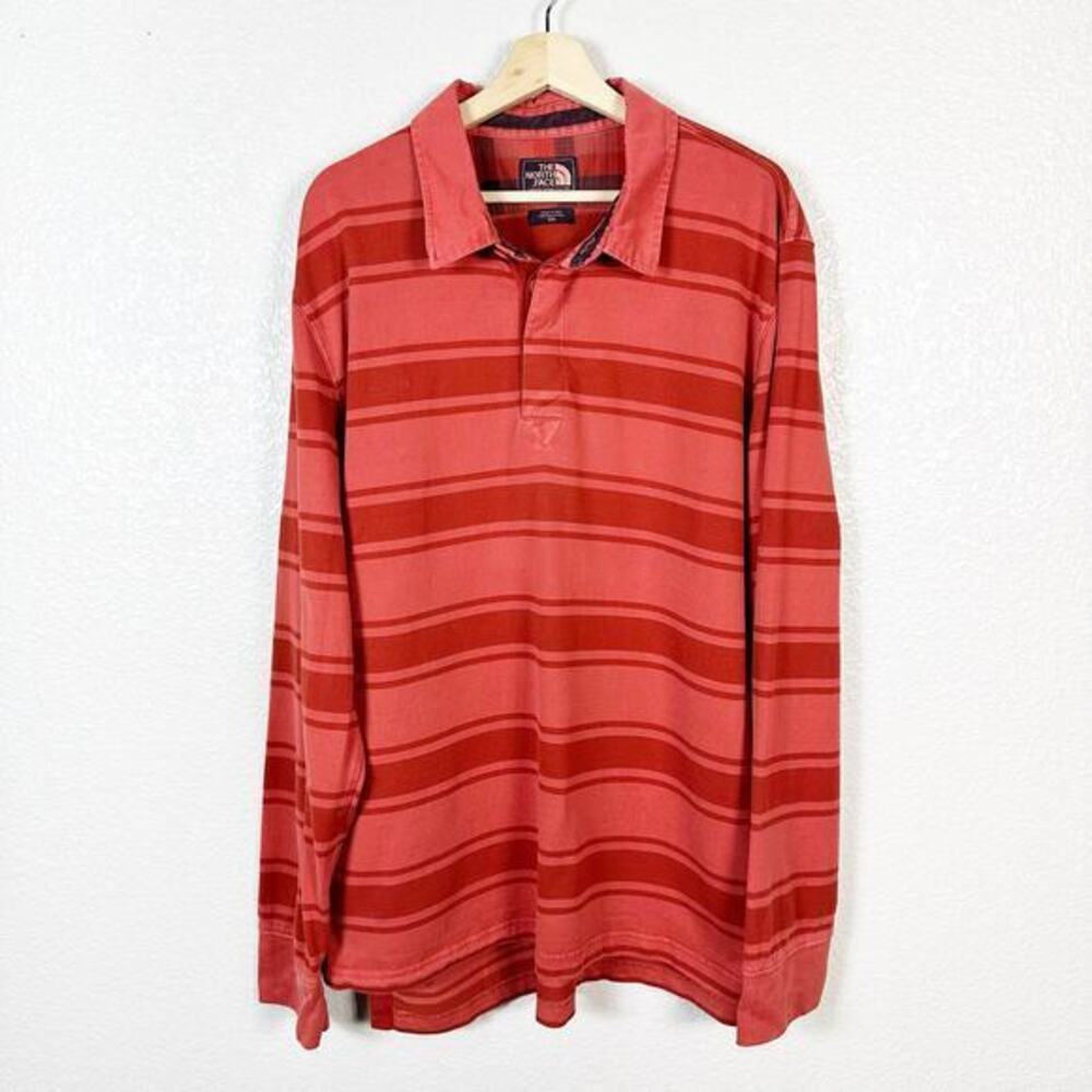 The North Face Mens XXL Y2K 90s Long Sleeve Striped Polo Rugby Shirt in Red